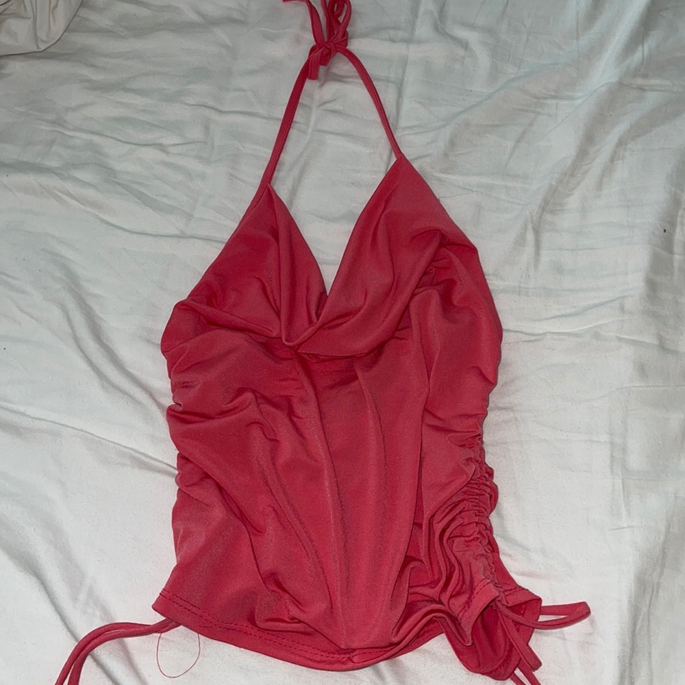 Ruched Pink/Coral halter top.